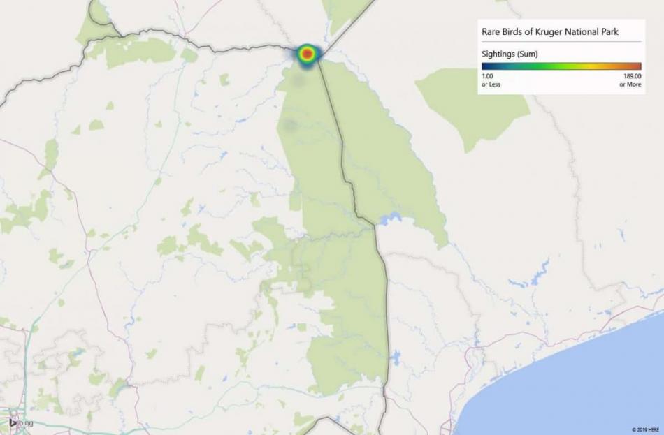Heatmap of Three-banded Courser sightings in Kruger National Park